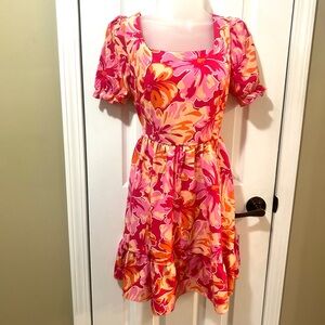 Shein Floral Summer Dress Cutout Back Vacation Travel Midi Dress Hibiscus